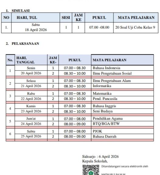 jadwal sa kelas 2026