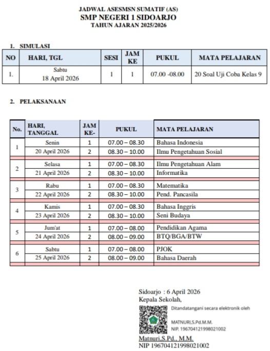 jadwal sa kelas 2026